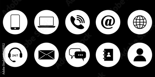 Communication buttons. Computer screen. Contact button icon symbol vector. Business icon. Stock image. EPS 10.