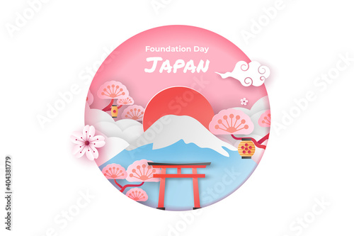 Happy national foundation day japan in paper cut art style with editable text effect Premium Vector