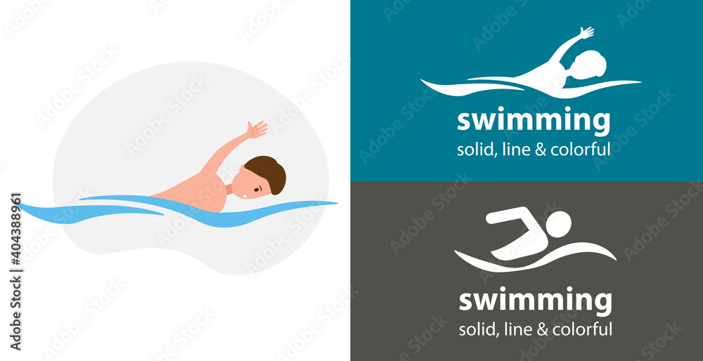 swimming man isolated vector flat icon. silhouette line solid design element