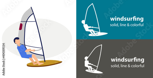 windsurfer isolated vector flat icon. silhouette line solid design element