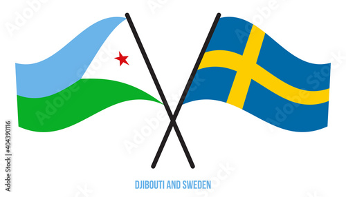 Djibouti and Sweden Flags Crossed And Waving Flat Style. Official Proportion. Correct Colors.