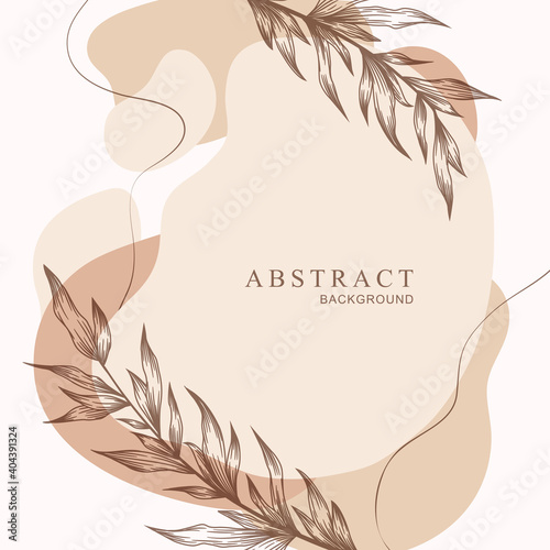 Vector abstract card template with hand drawn plants and geometric elements isolated on white background. Trendy illustrations in pastel colors for social media, print, invitation, card, banner