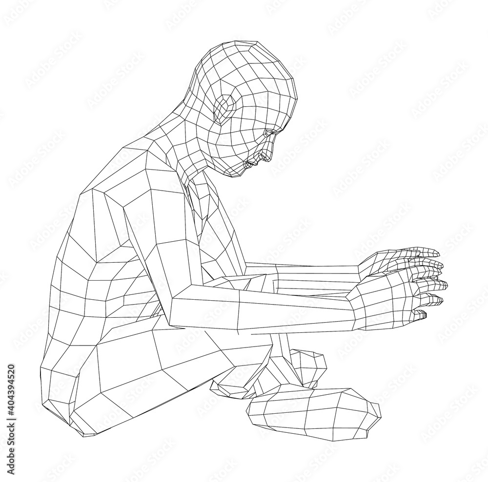 Wireframe man relaxing in lotus position. Vector