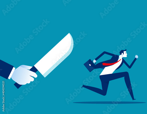 Businessman being chased by a knife. Danger