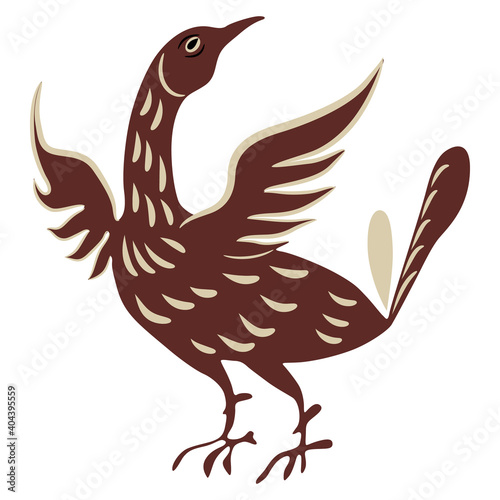 Fantastic stylized bird. Based on folk Russian motif. Uftyuga painting from Arkhangelsk.