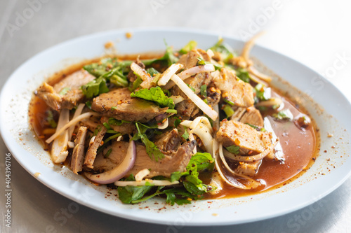 Thai pork salad call name Moo Nam Tok