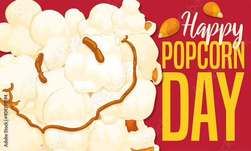 Popcorn with Smiling Caramel Face Promoting to Celebrate its Day, Vector Illustration