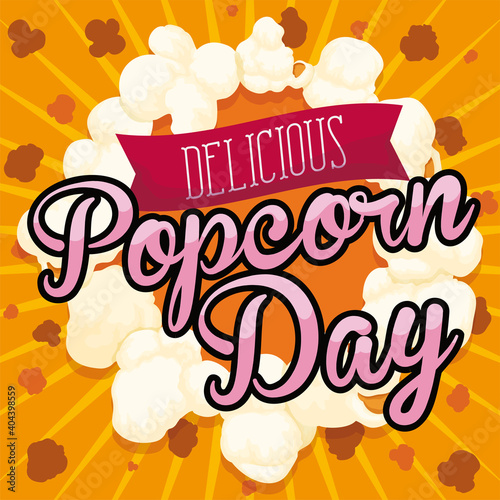 Popcorn Wreath and Ribbon Promoting a Delicious Popcorn Day, Vector Illustration