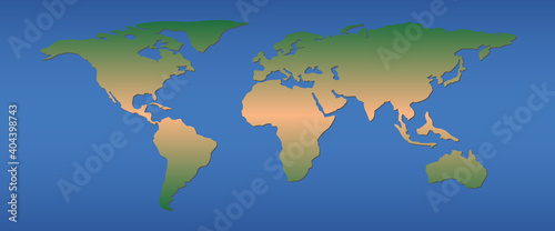 Simple colored world map. Global map. America  Europe  Asia  Australia. North  South  East  West.