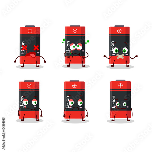 Li ion battery cartoon character with nope expression