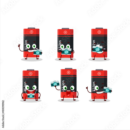 Photographer profession emoticon with li ion battery cartoon character