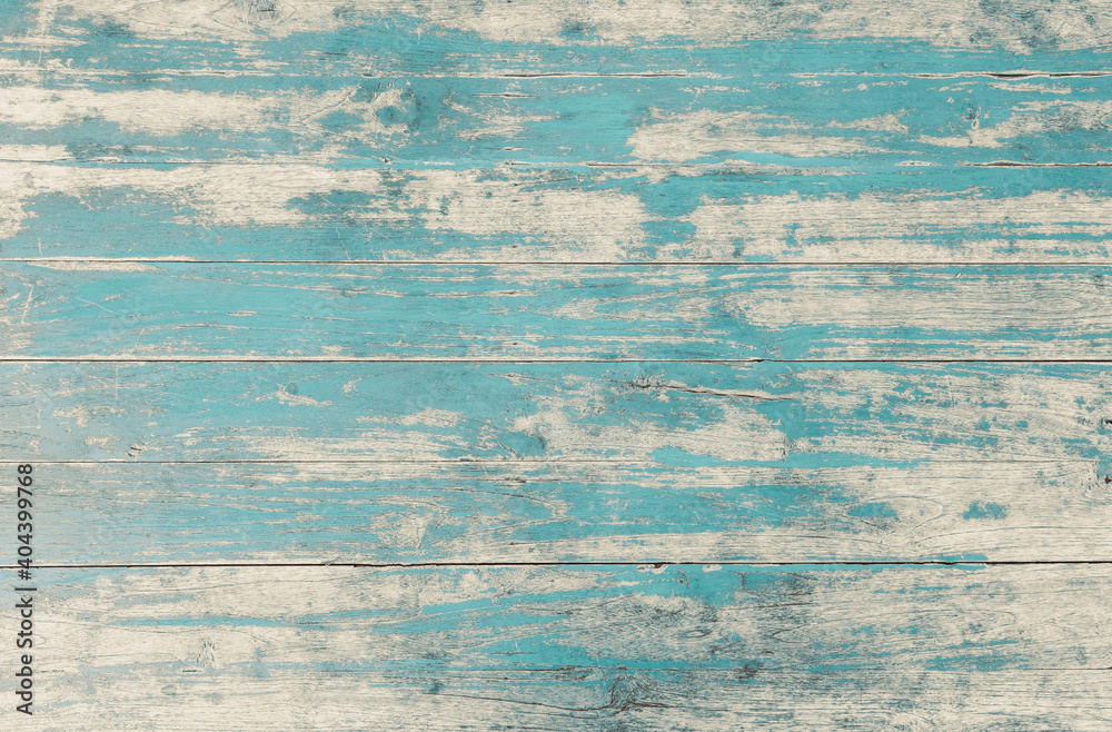 Weathered blue painted wooden wall. Vintage blue wood plank background. Old blue wooden wall coming from beach. - obrazy, fototapety, plakaty 