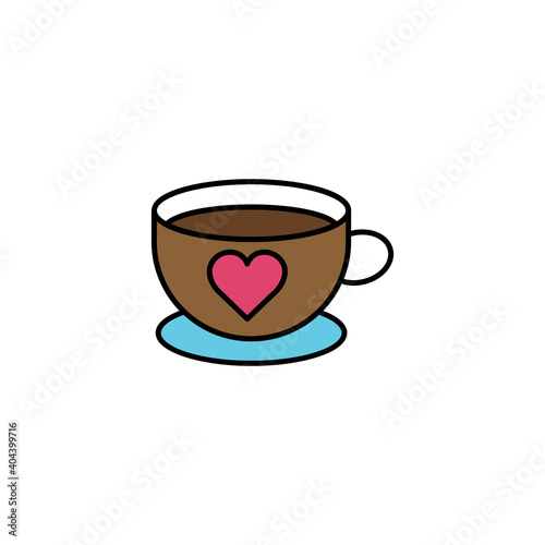 Coffee cup lineal color icon with heart. simple design editable. Design template vector