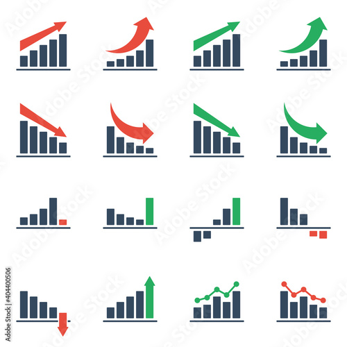 bar bicolor charts, vector business icons set