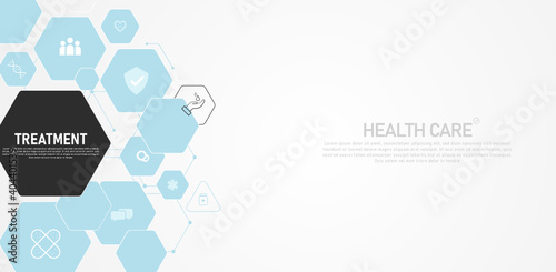 Medical background image care in abstract geometric hexagon design icon in background