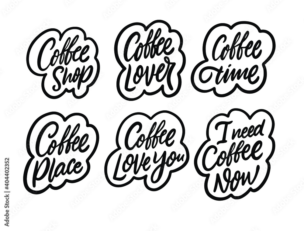 A collection of coffee-themed phrases, elegantly crafted in black calligraphy. Perfect for coffee shops, posters, or social media posts to express love for coffee culture and caffeine enthusiasts. A collection of coffee-themed phrases, elegantly crafted in black calligraphy. Perfect for coffee shops, posters, or social media posts to express love for coffee culture and caffeine enthusiasts.