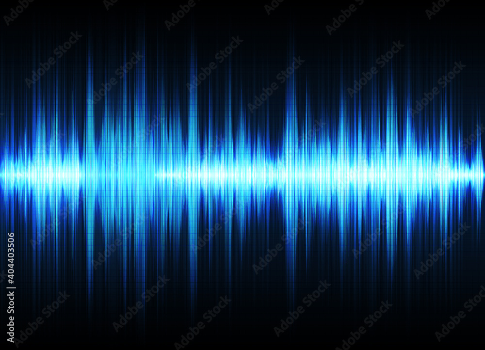 Blue sound waves oscillating glow light, Abstract technology background