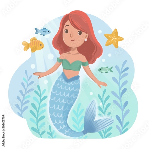 Cute cartoon little mermaid 