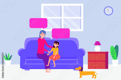 Quality time vector concept: Little girl and grandmother enjoying quality time together while talking at home © Creativa Images