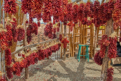 Chile Peppers on Display and for sale in Santa Fe, New Mexico photo