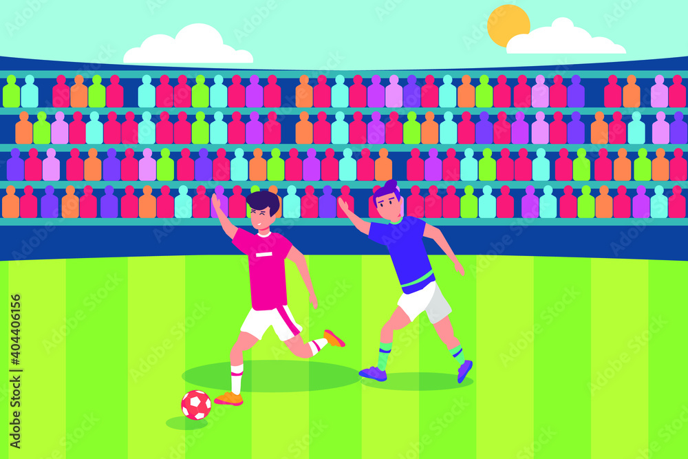 Φωτογραφία Competition vector concept: Two football players kicking the ball in the match t
