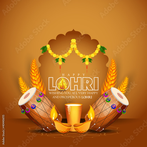 Happy Lohri holiday background for Punjabi festival. Vector illustration 
