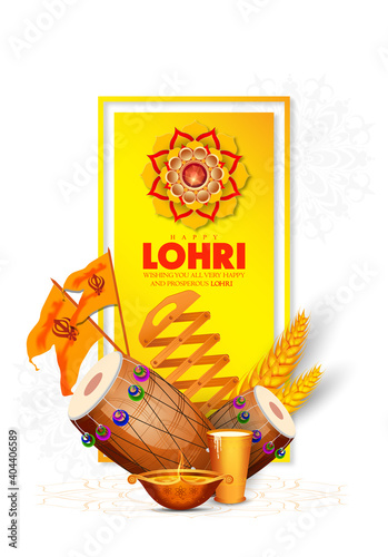 Happy Lohri holiday background for Punjabi festival. Vector illustration 