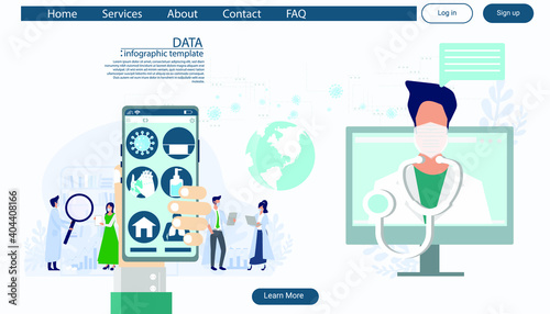  Hand gesture hold and using cellphone,method protection,consulting diagnose covid 2019  a doctor online, telemedicine and online doctor concept illustration Infographics template.