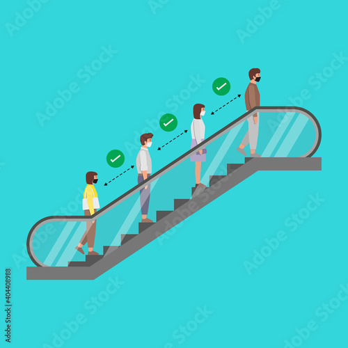 Social Distancing of peoples while standing on the escalator