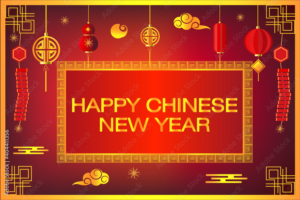 Happy Chinese new year on red background,decorative classic festive for holiday,Traditional lunar year with hanging lanterns traditional style
