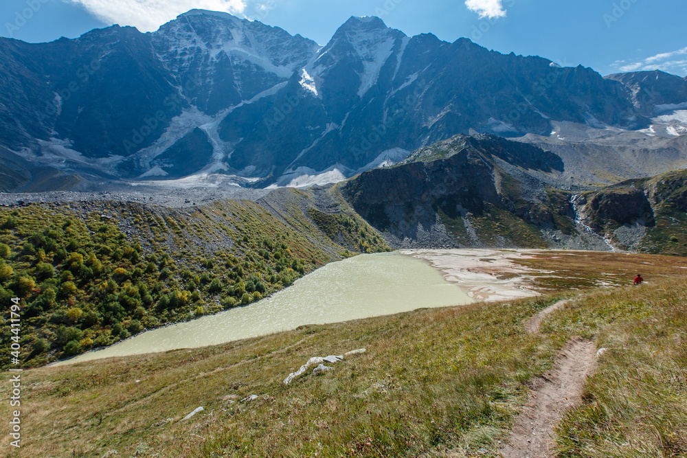 Lake Donguz-Orun Koel, Elbrus, Caucasus, Russian Federation. September 2020