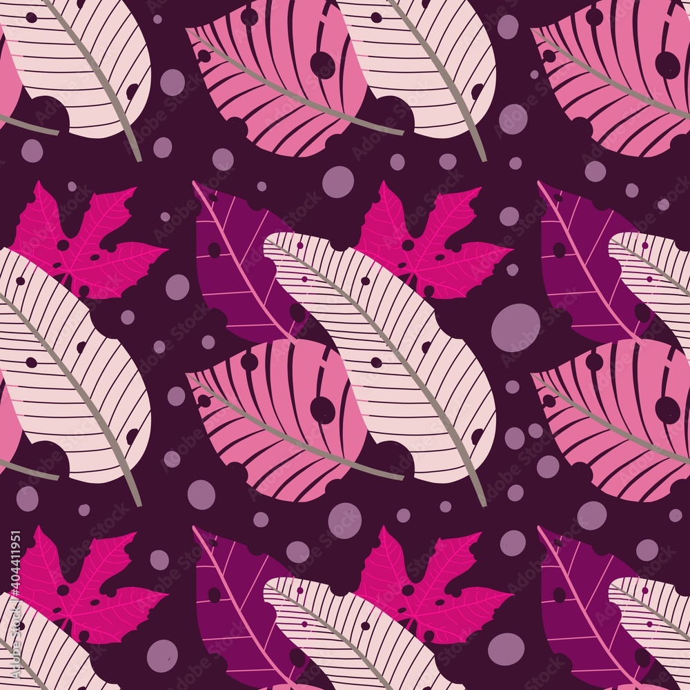Naklejka premium Abstract seamless pattern with tropical Purple leaves. Hand draw texture.