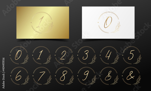 Golden alphabet number in round frame for logo and branding design. photo