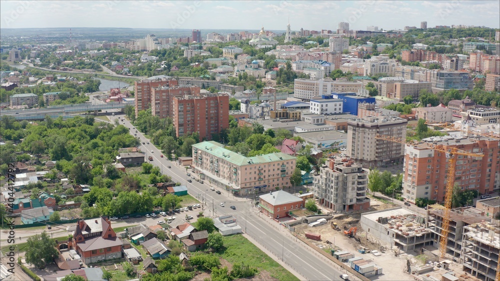 Penza is a city in Russia. Panorama of the city of Penza from the air in the summer. Penza city view from above.
