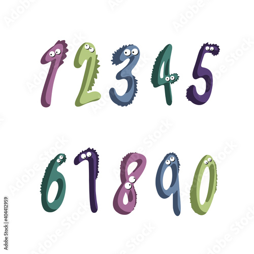 A set of numbers. Color numbers of cartoons with eyes. Vector set of 1-9-digit children's icons