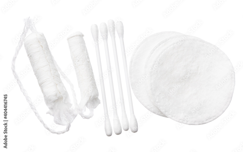 Cotton hygienic products for women isolated on white Cotton hygienic products for women isolated on white