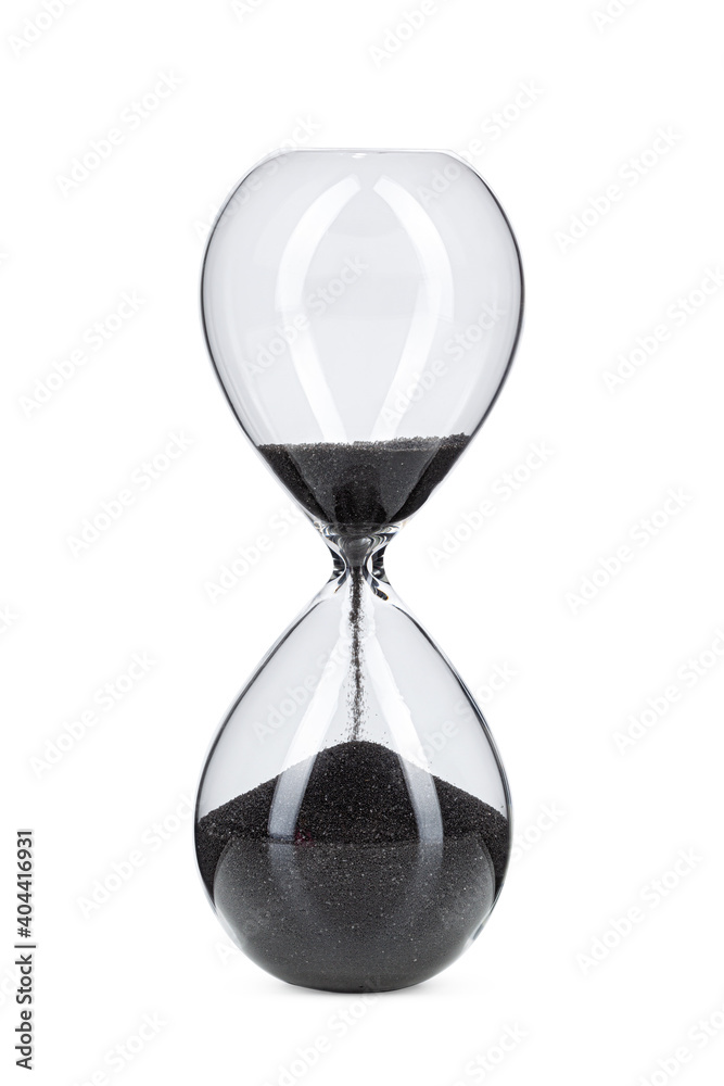 Hourglass with black sand isolated on white background Hourglass with black sand isolated on white background