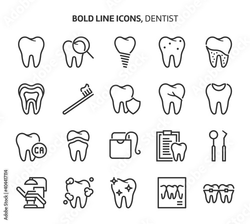 Dentist, bold line icons