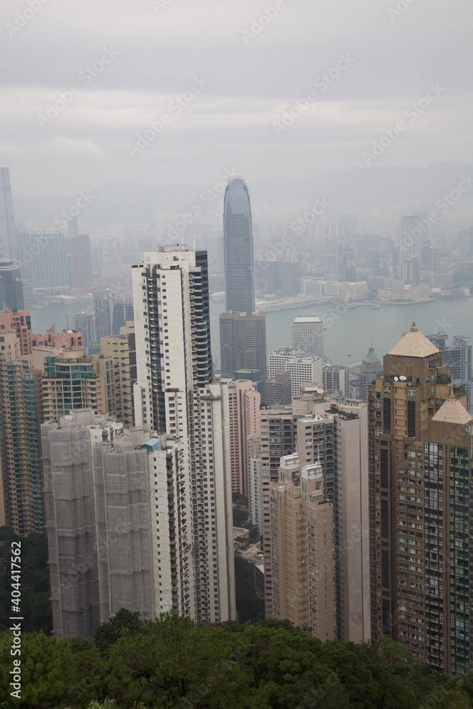 View of Hong Kong skyscrapers skyline seen from Victoria Peak in Hong Kong, China View of Hong Kong skyscrapers skyline seen from Victoria Peak in Hong Kong, China