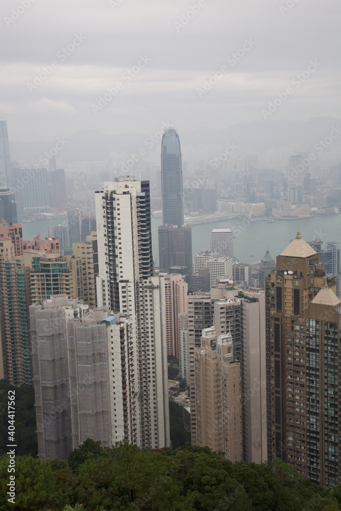 View of Hong Kong skyscrapers skyline seen from Victoria Peak in Hong Kong, China