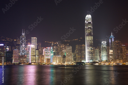Victoria Harbor Skyline and Two International Finance Center  at night in Hong Kong © CYSUN