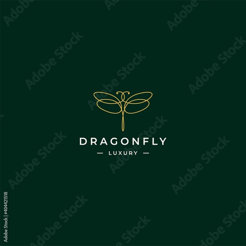 Modern outline dragonfly logo with simple shape and gold color for luxury and modern company. Vector logo concept