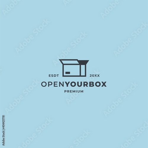 Open box and unpack logo concept with minimalist style for delivery and cargo company
