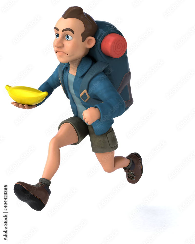 Fun illustration of a 3D cartoon backpacker Fun illustration of a 3D cartoon backpacker
