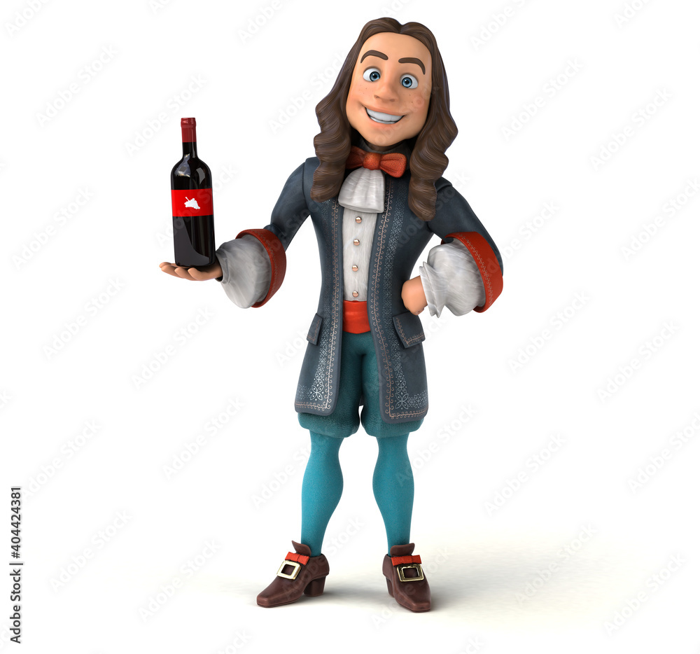 3D Illustration of a cartoon man in historical baroque costume