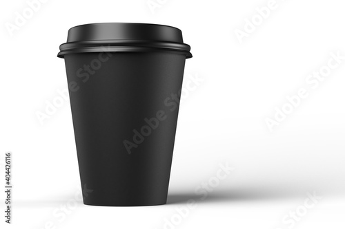 Blank black coffee paper cup isolated on white background. 3d rendering mock up.