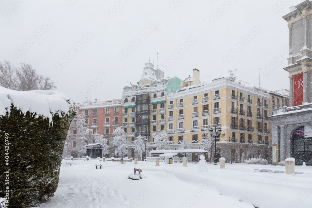 real madrid theater covered by snow from the storm philomena