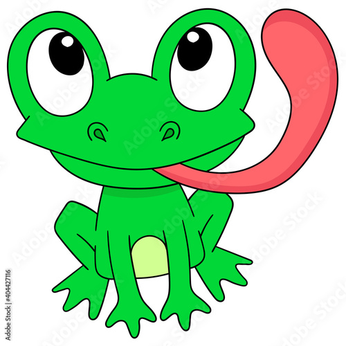 cartoon frog sticking out tongue with smiling face, doodle icon image