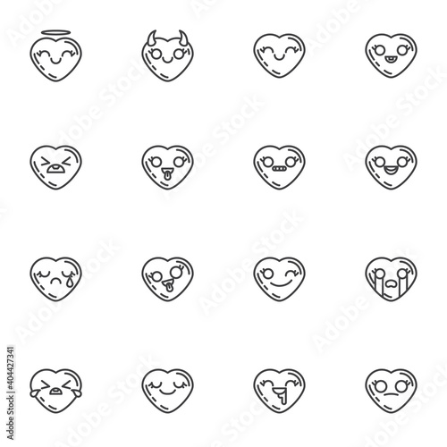 Heart shape emoji line icons set, outline vector symbol collection, linear style pictogram pack. Signs, logo illustration. Set includes icons as smiley heart, love and valentines day emoticons