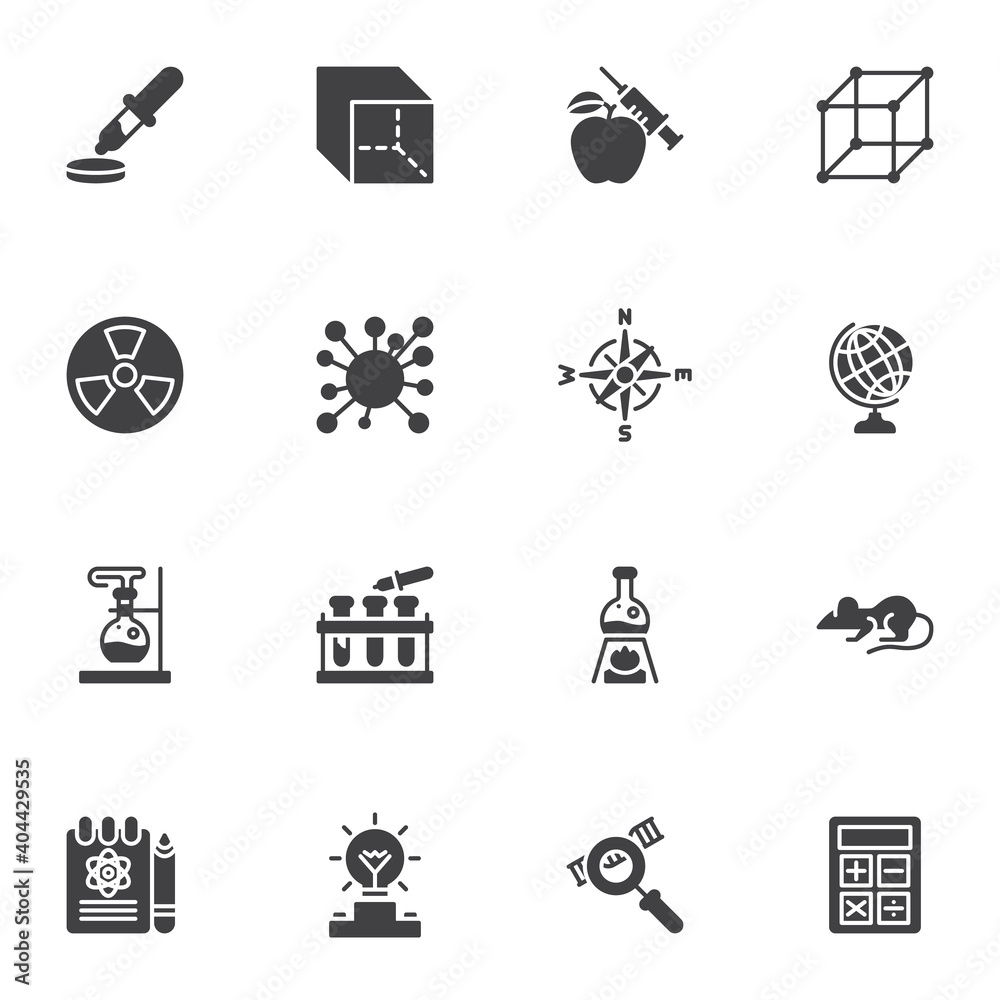 Science and technology vector icons set, modern solid symbol collection, filled style pictogram pack. Signs, logo illustration. Set includes icons as scientific research, laboratory experiment Science and technology vector icons set, modern solid symbol collection, filled style pictogram pack. Signs, logo illustration. Set includes icons as scientific research, laboratory experiment
